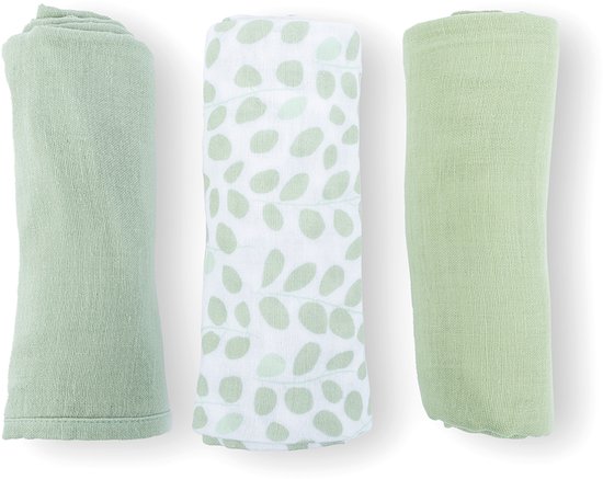doomoo - Lovely - Set van 3 babydoeken - Mini Leaves Green - Biologisch katoengaas - Superzacht, absorberend & multifunctioneel - 70x70 cm van Doomoo