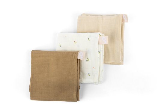 doomoo - Lovely - Set van 3 superzachte tetradoeken - Sweety Cream - Biologisch katoengaas - Superzacht, absorberend & multifunctioneel - 70x70 cm van Doomoo