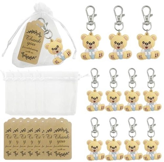 Doop Geschenken Set Sleutelhanger, Organza Zakjes en Bedankkaartjes voor Verjaardagsfeest en Baby Shower