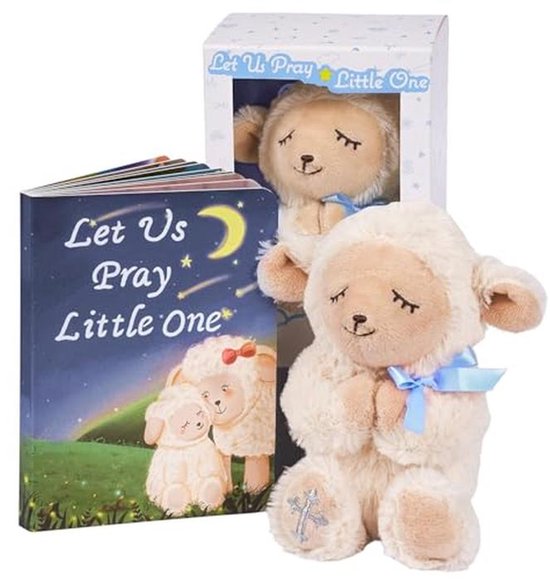 Doopcadeau voor jongens met pluche lamsknuffel en gebedsboek