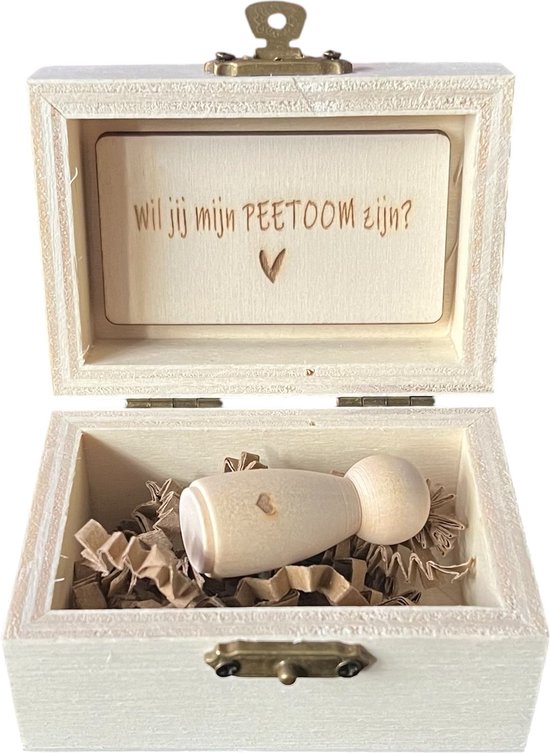 Doosje baby | peg doll | wil jij mijn peetoom zijn | peter vragen | peter worden | peetoom vragen | cadeau | doosje met een vragen | peetoom woag van LittleSomethingElse
