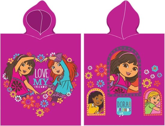 Dora de Verkenner poncho handdoek met capuchon - 50 x 115 cm. - Dora Love badponcho - paars van Nickelodeon