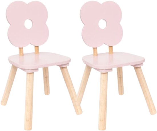 Douceur Bloem Kinderstoel - Kindermeubel - Set van 2 - Kinderstoelen - Ergonomische Kinderstoel - MDF & Hout - 23 x 23 x 48 cm - Roze