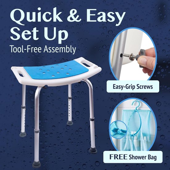 Douchekruk voor senioren, revalidatie enz. met brede gevoerde zitting, antislip badkruk, stabiele bad- en douchestoel, in hoogte verstelbaar van Wenko