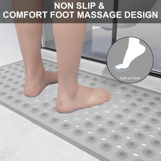 Douchemat Antislip - Badmat Zacht - Veilig Douchen - Sterke Zuignappen - 90x40 cm - Transparant Grijs