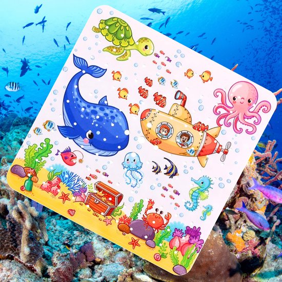 Douchemat antislip douche badmat kind en baby – duiker schildpad oceaan walvis koraalrif vissen octopus onderwater duikboot - antislipmat - baby's kinderen – anti slip mat - kinderbadmat babybadmat douchemat badkamer - wasbaar van Callenbach