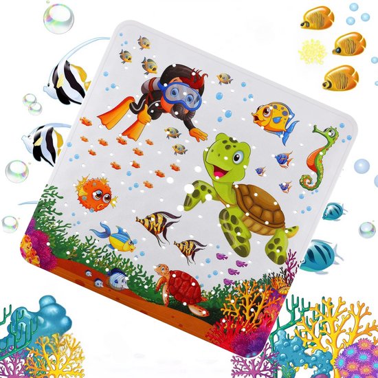 Douchemat antislip douche badmat kind en baby - duiker schildpad vissen oceaan onderwater - anti slip mat - baby's kinderen - antislipmat - prachtig kinderbadmat babybadmat douchemat badkamer - wasbaar van Merkloos