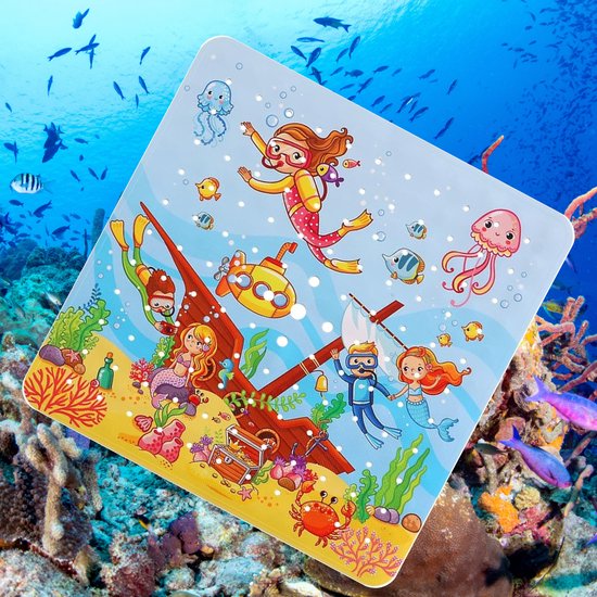 Douchemat antislip douche badmat kind en baby – duikers oceaan duikboot onderzeeër onderzeeboot scheepswrak vissen schildpad walvis octopus onderwater zeemeermin - mat anti slip - baby's kinderen - antislipmat - kinderbadmat babybadmat douchemat badk van $