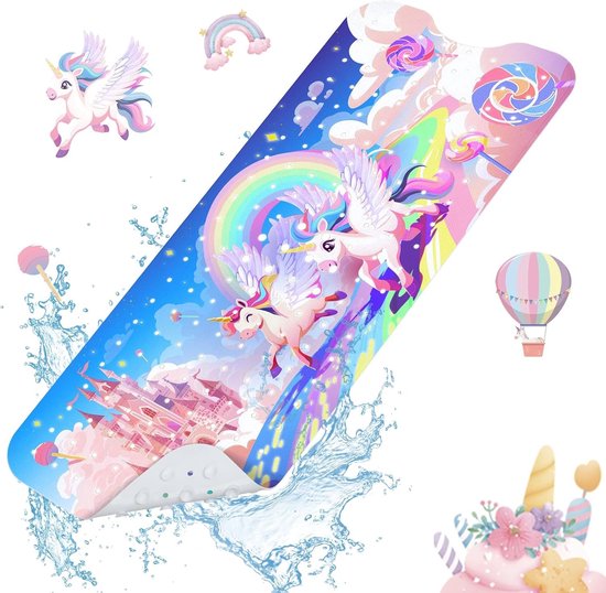 Douchemat antislip - Regenboog Eenhoorn - 100 x 40 cm - PVC Baby Badkuipmat - Veiligheid voor Kinderen