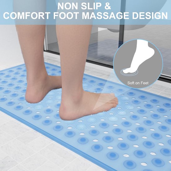 Douchemat - Badmat Antislip - Veilig Douchen - Veel Zuignappen - 90x40 cm - Transparant Blauw