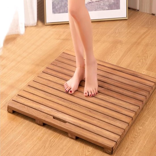 Douchemat Bamboe - Houten Badmat - Veilig Douchen - Antislip Rubberen Voetjes - 60x90cm - Natuurlijk Hout