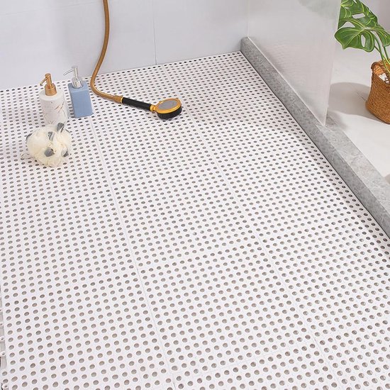 Douchemat Set - Anti-slip Matten - Veilig Douchen - Met Afvoer Gaten - 10 Stuks 30x30cm - Grijs Wit