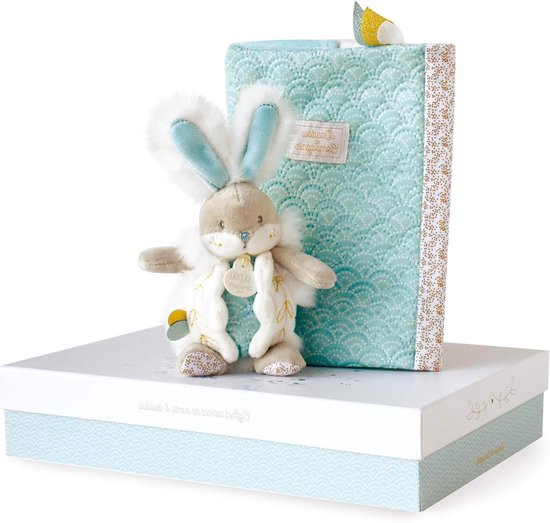 Doudou en Box - Baby Cadeau - Gezondheidsboekje Opbergen - Zachte Pluche - 0.45 Kilogram - Turquoise