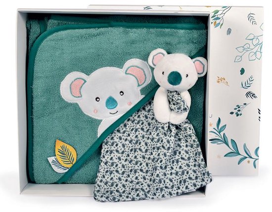 Doudou et Compagnie - Badcape & Knuffeldoekje Cadeauset - Yoca de Koala - Groen - 80 x 80 cm - 0m+