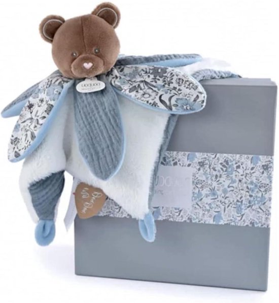 DOUDOU ET COMPAGNIE - Collectie Bohaime - knuffeldier platte beer - 20 cm - roze en wit - ultrazacht materiaal - cadeau-idee voor geboorte - gemakkelijk vast te pakken voor baby - perfecte metgezel -