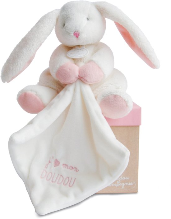Doudou et Compagnie - Knuffeldoekje - Konijntje - Wit & Roos - 10 cm - 0m+ van Merkloos