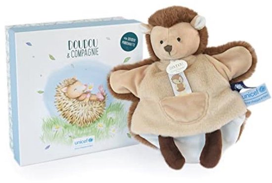 Doudou et Compagnie - Unicef DC3989 knuffeldoek handpop egel bruin 25 cm mooie geschenkdoos Baby & Moi van Merkloos