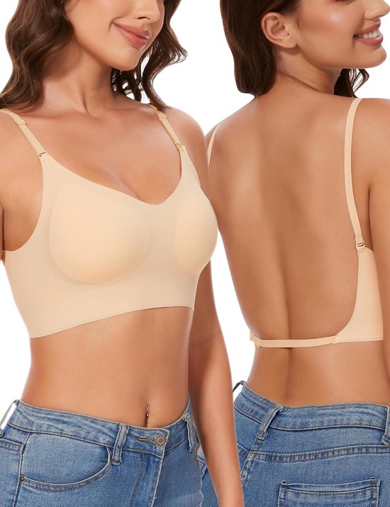 Doux Bralette zonder beugel, onzichtbare beha met blote achterkant van ijszijde, doux bralette voor dames, met verstelbare schouderriem, afneembare voering