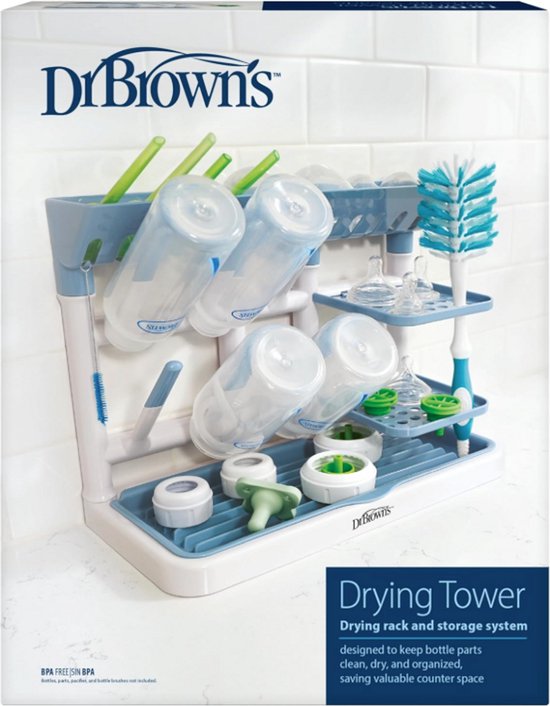 Dr. Brown's Baby Bottle Drying Tower - Verticale Flessendroogrek voor Babyflessen & Accessoires - Ruimtebesparend Aanrecht Droogrek - Blauw/Wit van Dr. Brown's