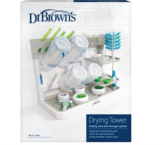 Dr. Brown's Baby Bottle Drying Tower - Verticale Flessendroogrek voor Babyflessen & Accessoires - Ruimtebesparend Aanrecht Droogrek - Grijs/Wit van Dr. Brown's