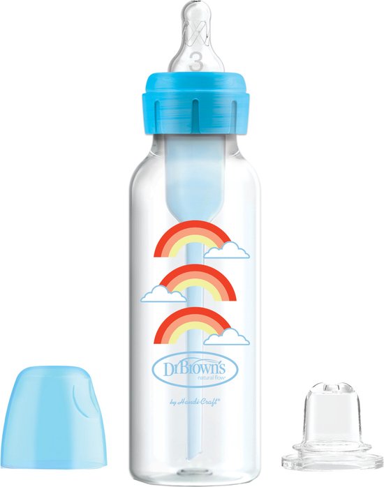 Dr. Brown’s Bottle to Sippy Starter Kit Babyfles - Smalle halsfles - 250 ml - Blauw van Merkloos