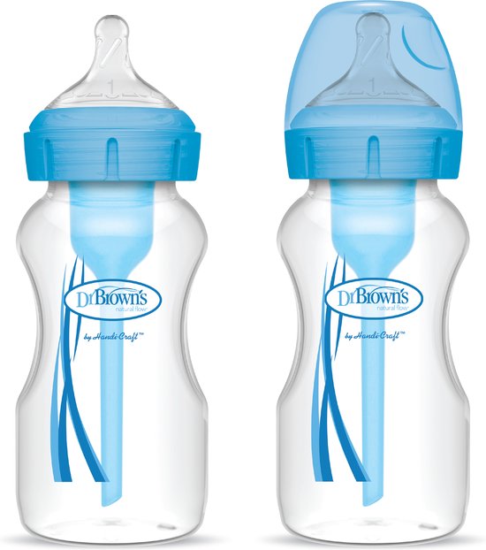 Dr. Brown's Options+ Anti-Colic Babyfles - Brede halsfles - 270ml - Blauw - 2 stuks van Merkloos
