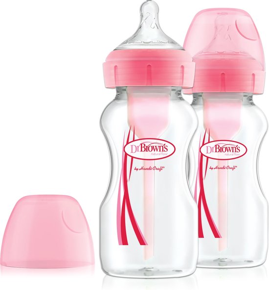 Dr. Brown's Options+ Anti-Colic Babyfles - Brede halsfles - 270ml - Roze - 2 stuks van Dr. Brown's