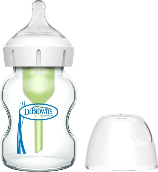 Dr. Brown's Options+ Anti-Colic Babyfles - Brede halsfles - Glas - 150ml van Dr. Brown's