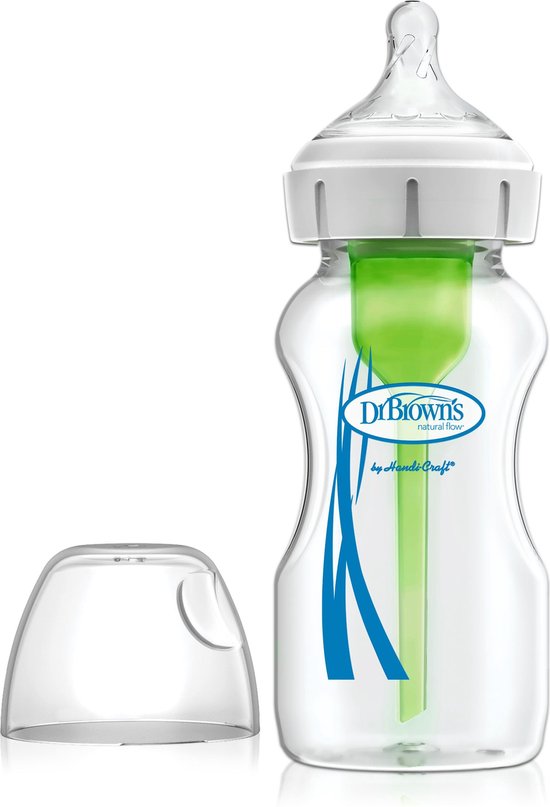 Dr. Brown's Options+ Anti-Colic Babyfles - Brede halsfles - Glas - 270ml van Dr. Brown's