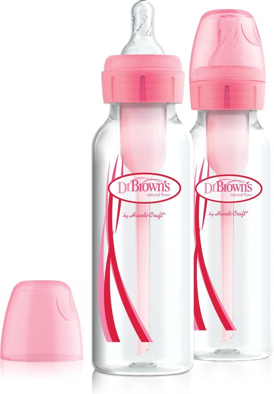 Dr. Brown's Options+ Anti-Colic Babyfles - Smalle halsfles - 250ml - Roze - 2 stuks van Dr. Brown's