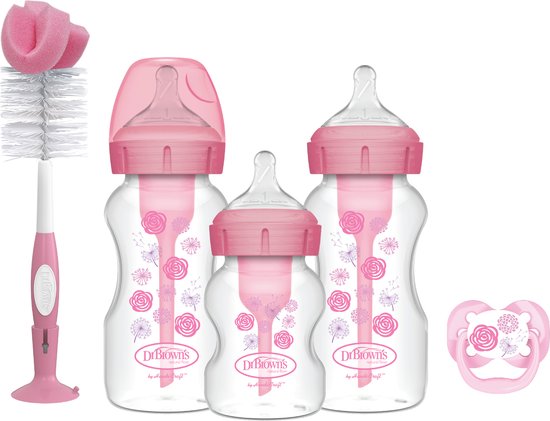 Dr. Brown's Options+ Anti-Colic Starterset - Brede halsfles - Roze van Dr. Brown's