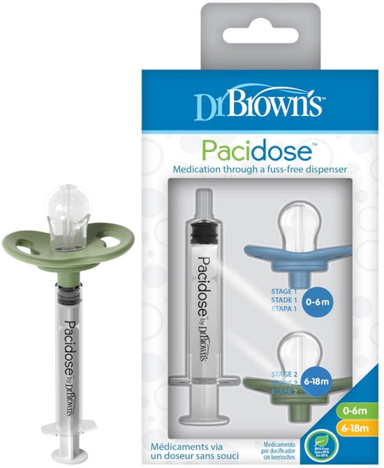 Dr. Brown's Pacidose Medicijndispenser Baby - BPA-vrije Orale Spuit met Fopspeen - 0-6 & 6-18 Maanden van Dr. Brown's