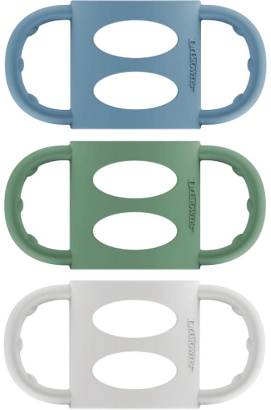 Dr. Brown's Siliconen Flessenhandgrepen voor Smalle Babyflessen (Blauw/Grijs/Groen) – Afneembare Easy Grip Handvatten – BPA-vrij – Overgang naar Drinkbeker