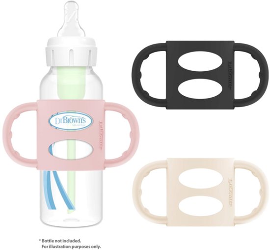 Dr. Brown's Siliconen Flessenhandgrepen voor Smalle Babyflessen (Zwart/Roze/Ecru) - Afneembare Easy Grip Handvatten - BPA-vrij - Overgang naar Drinkbeker