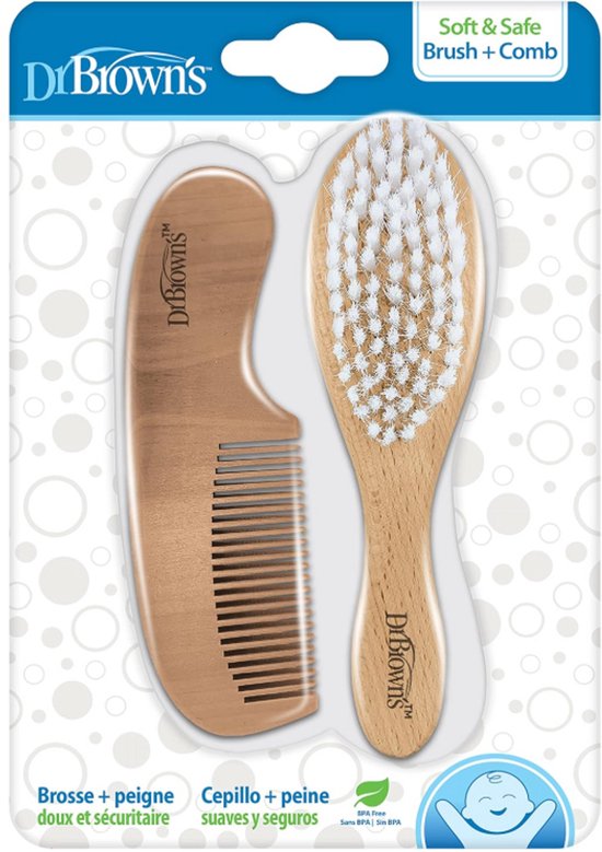 Dr. Brown's Soft & Safe Baby Borstel en Kam – Zachte Baby Haarborstel – Kam voor Baby's en Peuters