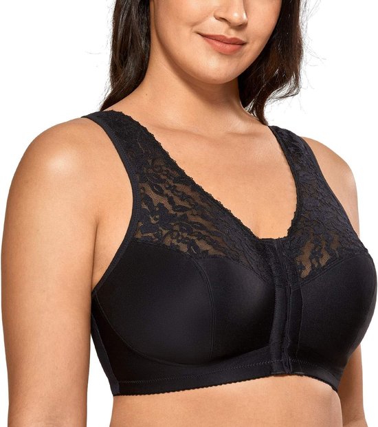 Draadloze bh's met voorsluiting voor dames | Racerback, zonder beugel, grote maten, volledige bedekking, kant, katoen