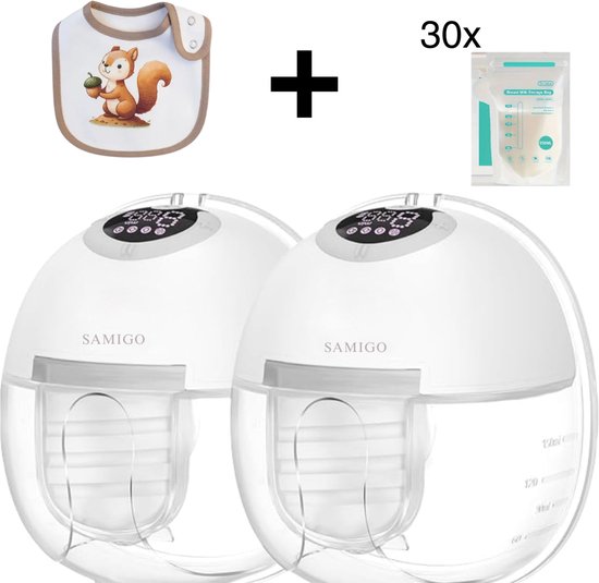 Draadloze borstkolf - Elektrische Draadloze Borstkolf Slim – Handsfree & Draagbaar – BPA-Vrij – Dubbele Borstkolf - Met slabbetje!- inclusief bewaarzakjes voor de moedermelk - Wit van Fusion Mummy