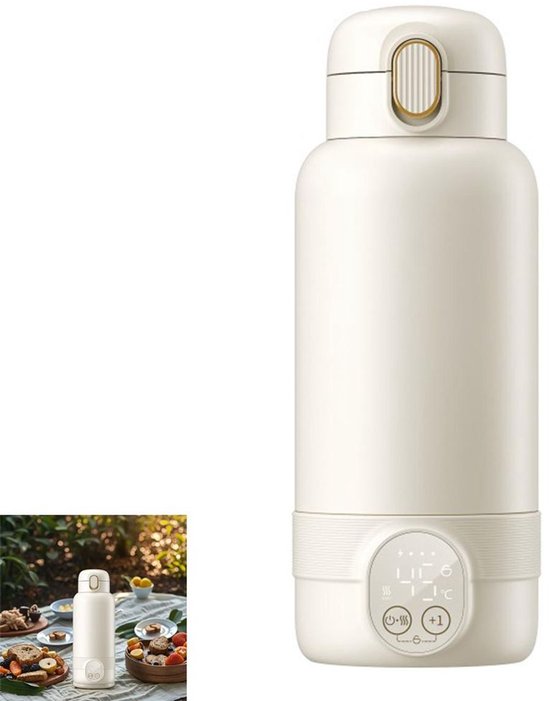Draadloze, draagbare babyflessenwarmer van 500 ml, roestvrij staal, 100 W – Geschikt voor gebruik onderweg, in de auto en thuis.