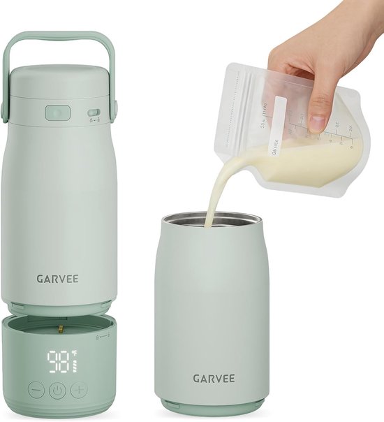 Draadloze Flessenwarmer voor Onderweg - 500ml USB Baby Flesverwarmer - 2 Min Snel Verwarmen - Wit