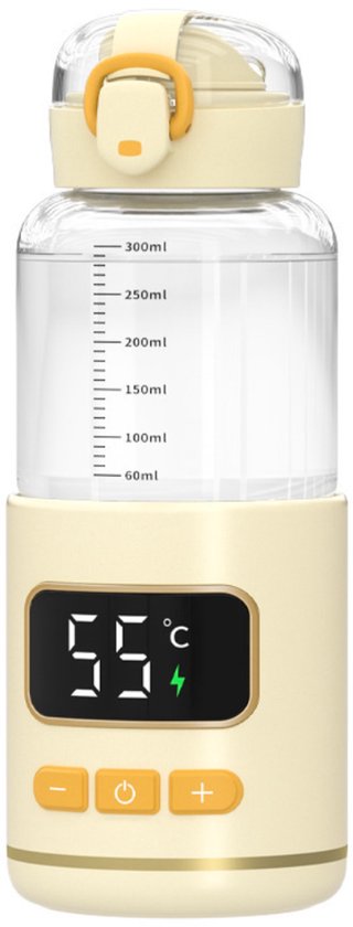 Draadloze Mobiele Flessenwarmer – Capaciteit 300 ml – Digitaal Scherm – Borosilicaatglas – Duidelijke Maataanduidingen – Draagbare Flessenwarmer – Temperatuurregeling 37–55°C – Batterij 15000mAh – voor Reizen en Uitstapjes