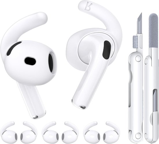 Draadloze oordopjes met zachte silicone, antislip ontwerp, schoonmaakpen en karabiner - Geschikt voor Apple AirPods 4, ideaal voor vrouwen en mannen (Wit)