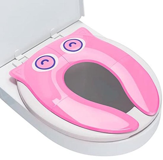 Draagbaar Opvouwbaar Peuterpotje met Opbergtas - Antislip Zindelijkheidstraining Toiletbrilhoes met Spatbescherming - Roze Uil