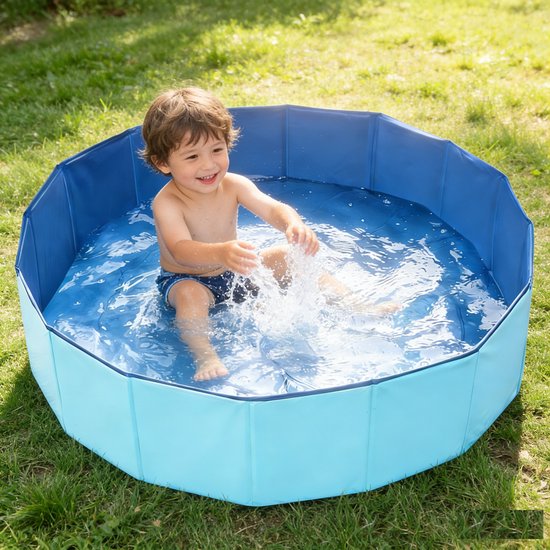 Draagbaar PVC-zwembad voor huisdieren, opvouwbaar hard plastic zwembad geschikt voor zwemmen en baden van huisdieren (M-40 x 12 inch, blauw).