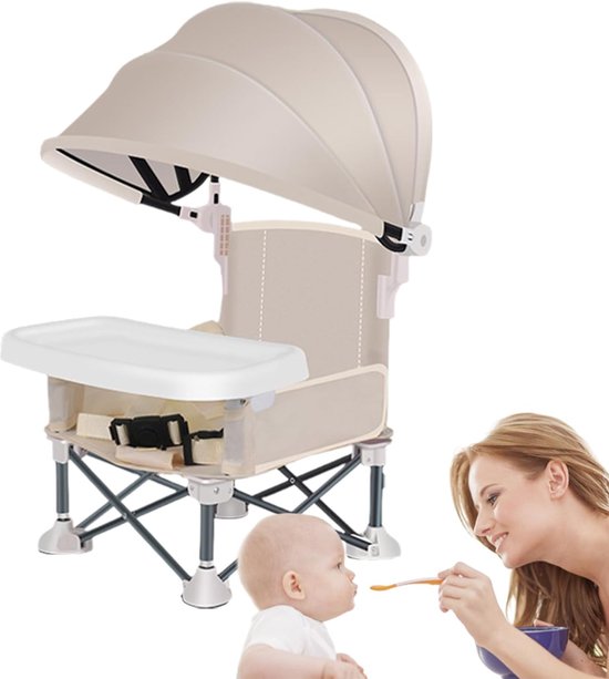 Draagbare Baby Eetstoel - Reis Kinderstoel - Buiten Eten - Inclusief Zonnekap - 38x31x37cm - Geel