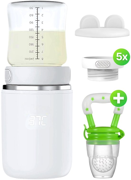Draagbare baby Flessenwarmer voor Onderweg & Auto – USB oplaadbaar – Geschikt voor verschillende Babyflessen, BPA-vrij / Snelle opwarming van Merkloos