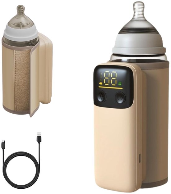 Draagbare babyflessenwarmer - 6 temperatuurstanden voor snel verwarmen - met nachtlampje - geschikt voor de meeste flessen - oplaadbaar en lekvrij - perfect voor gebruik in de auto, luiertas en op reis 's nachts - 1 pack