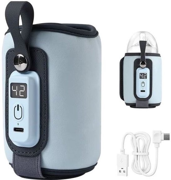 Draagbare babyflesverwarmer - intelligente temperatuurregeling, temperatuurbereik 38-52℃ - blauw