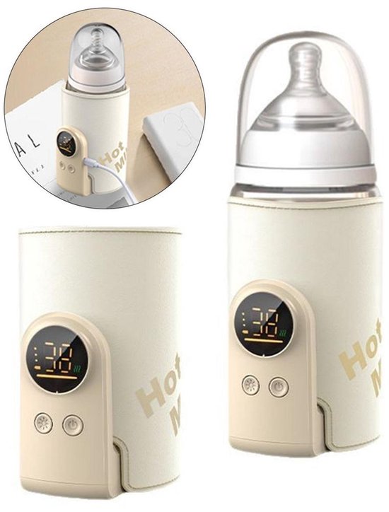 Draagbare babyflesverwarmer van 6000 mAh met lcd-display en 6 instelbare temperatuurstanden (38-50℃).