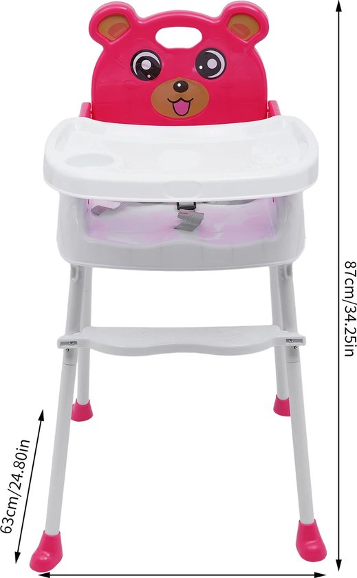 Draagbare Babystoel - Kinderstoel - Opvouwbaar - Draagbaar - Beer - Eetstoel - Roze - Verstelbaar - Hoog en Laag - Met Gordels - Baby - 60x60x85 cm - Stoel - Speelgoed - T/m 3 jaar - Draagvermogen van 15kg van Aiesi