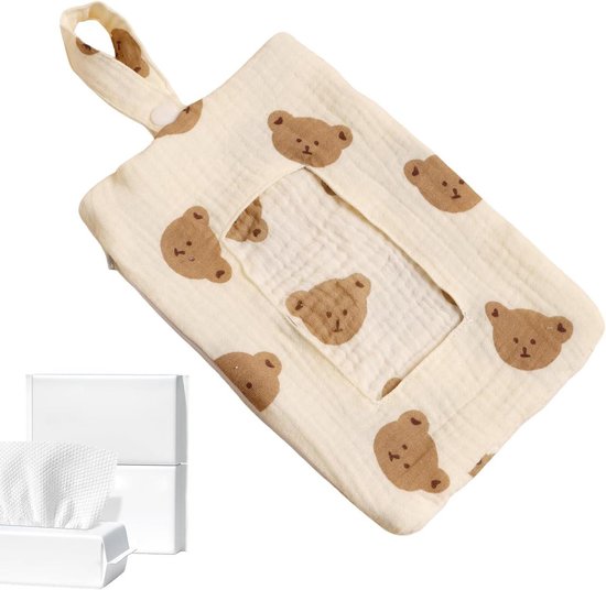 Draagbare Doekjes Tas - Navulbare Houder - Hygiënisch Onderweg - Met Clip - 15 x 15 x 1 cm - Beer
